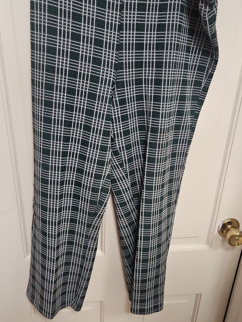 Dark Green Plus Poly Pants  Plaid Straight-Leg Pants